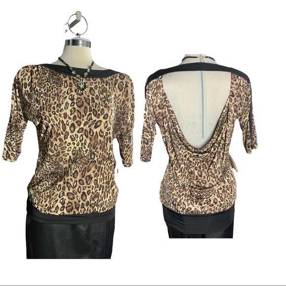 Seductions Leopard Print Brown and black Open Back Blouse Size M - Picture 10 of 13